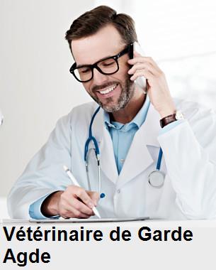 Urgence vétérinaire de garde à Agde () aujourd'hui pour urgence 24h/24h et 7j/7j, jours fériés, nuit et dimanche.