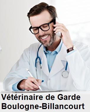 Urgence vétérinaire de garde à Boulogne-Billancourt () aujourd'hui pour urgence 24h/24h et 7j/7j, jours fériés, nuit et dimanche.