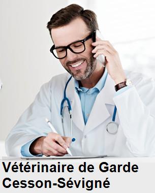 Urgence vétérinaire de garde à Cesson-Sévigné () aujourd'hui pour urgence 24h/24h et 7j/7j, jours fériés, nuit et dimanche.