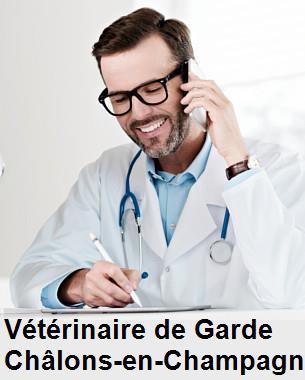 Urgence vétérinaire de garde à Châlons-en-Champagne () aujourd'hui pour urgence 24h/24h et 7j/7j, jours fériés, nuit et dimanche.
