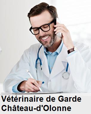 Urgence vétérinaire de garde à Château-d'Olonne () aujourd'hui pour urgence 24h/24h et 7j/7j, jours fériés, nuit et dimanche.