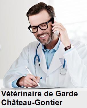 Urgence vétérinaire de garde à Château-Gontier () aujourd'hui pour urgence 24h/24h et 7j/7j, jours fériés, nuit et dimanche.