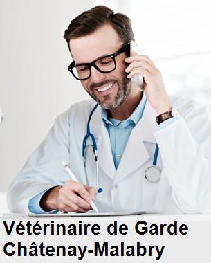 Urgence vétérinaire de garde à Châtenay-Malabry () aujourd'hui pour urgence 24h/24h et 7j/7j, jours fériés, nuit et dimanche.