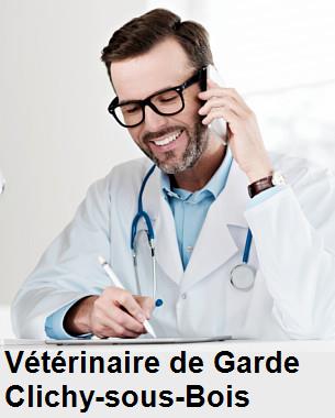 Urgence vétérinaire de garde à Clichy-sous-Bois () aujourd'hui pour urgence 24h/24h et 7j/7j, jours fériés, nuit et dimanche.