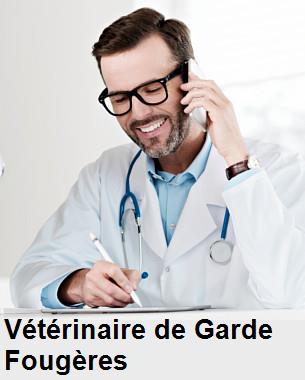 Urgence vétérinaire de garde à Fougères () aujourd'hui pour urgence 24h/24h et 7j/7j, jours fériés, nuit et dimanche.