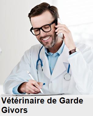 Urgence vétérinaire de garde à Givors () aujourd'hui pour urgence 24h/24h et 7j/7j, jours fériés, nuit et dimanche.