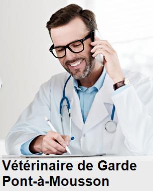 Urgence vétérinaire de garde à Pont-à-Mousson () aujourd'hui pour urgence 24h/24h et 7j/7j, jours fériés, nuit et dimanche.